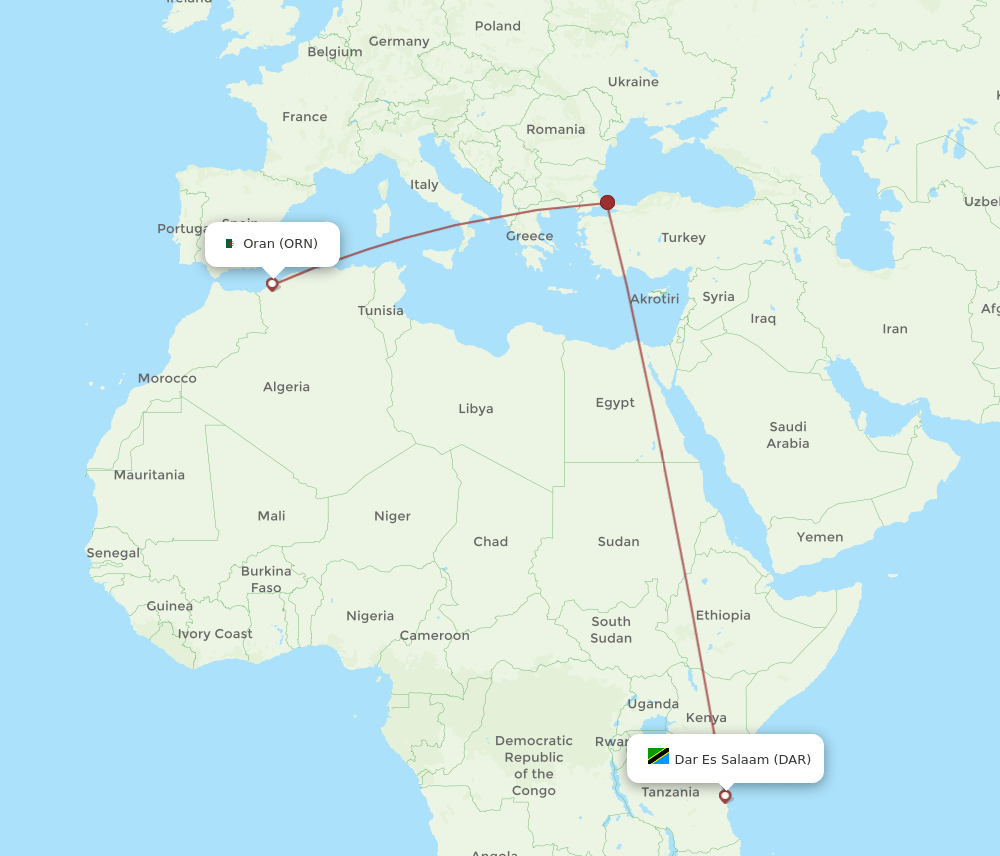 DAR-ORN flight routes