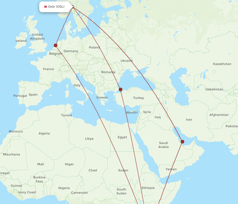 DAR to OSL flights and routes map