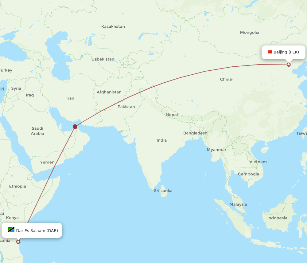 DAR to PEK flights and routes map