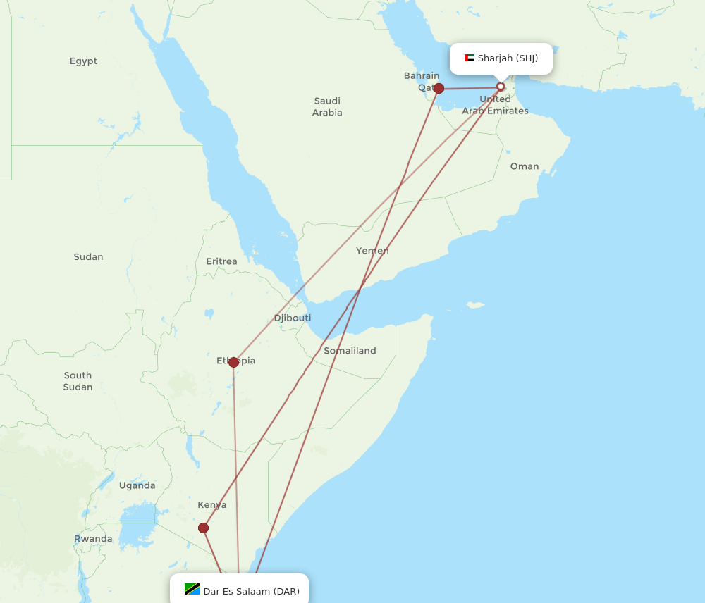 DAR-SHJ flight routes