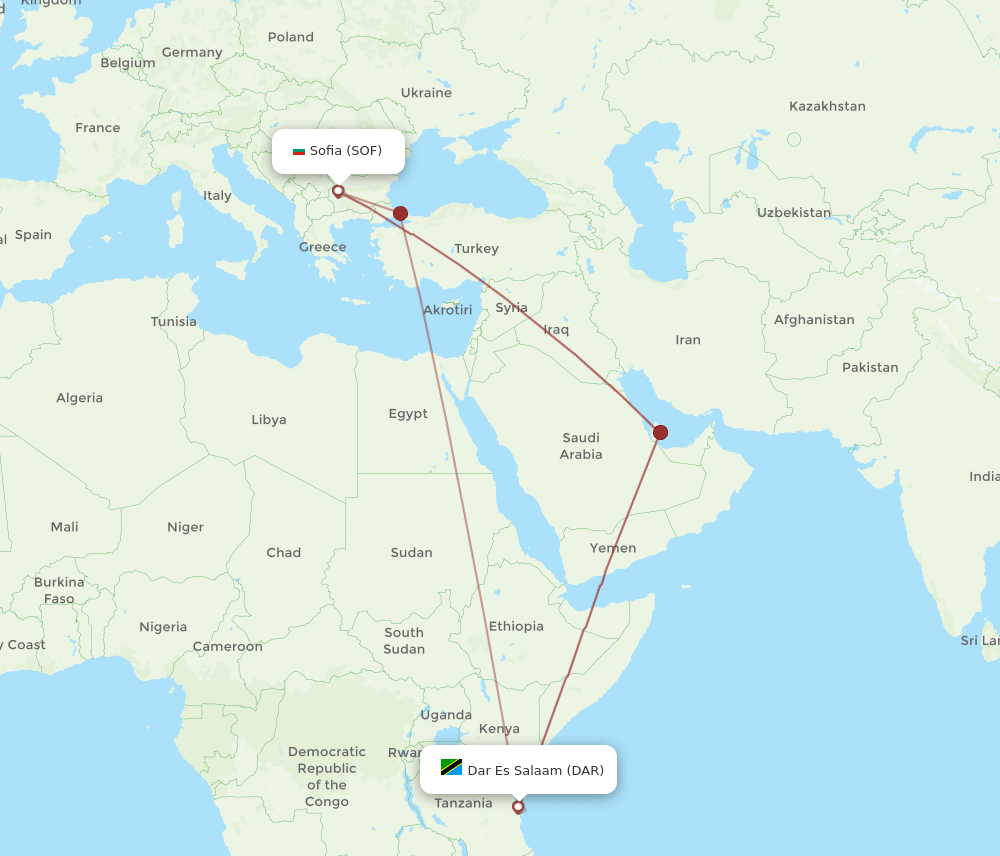 DAR to SOF flights and routes map