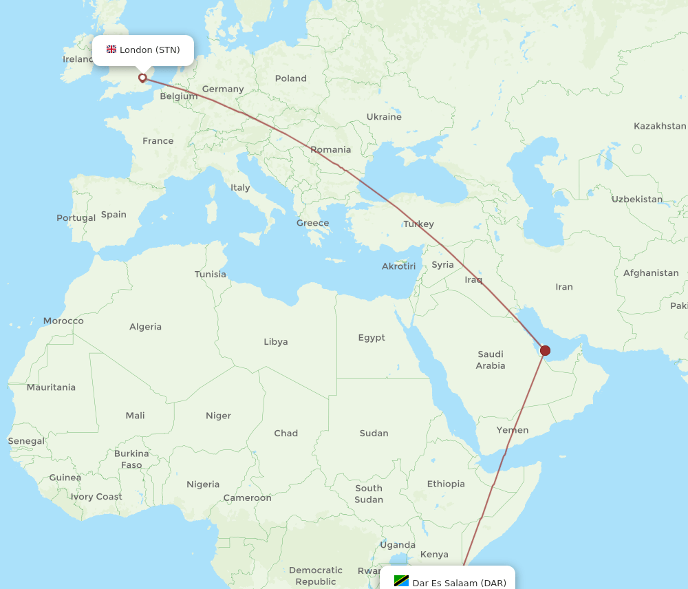 DAR-STN flight routes