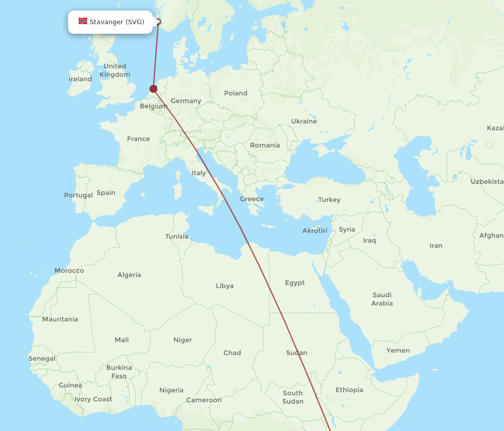 DAR to SVG flights and routes map