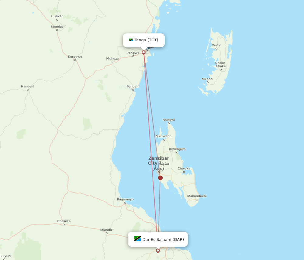 DAR-TGT flight routes