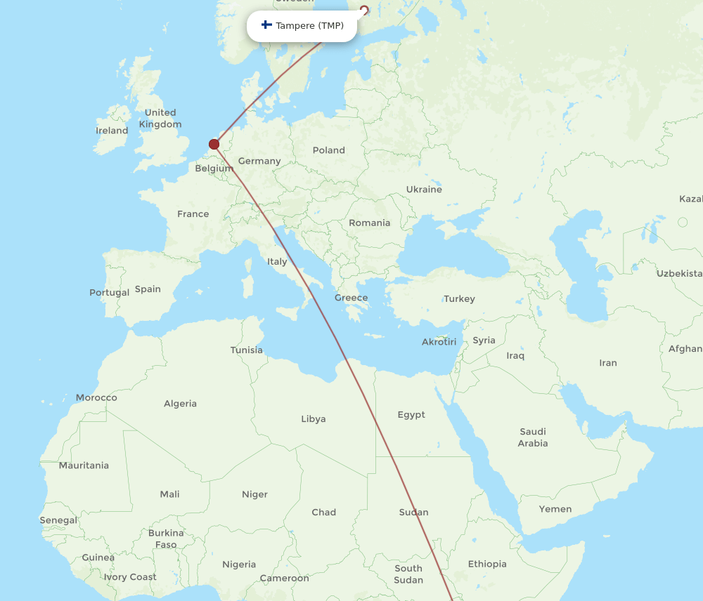 Dar Es Salaam - Tampere route map and flight paths