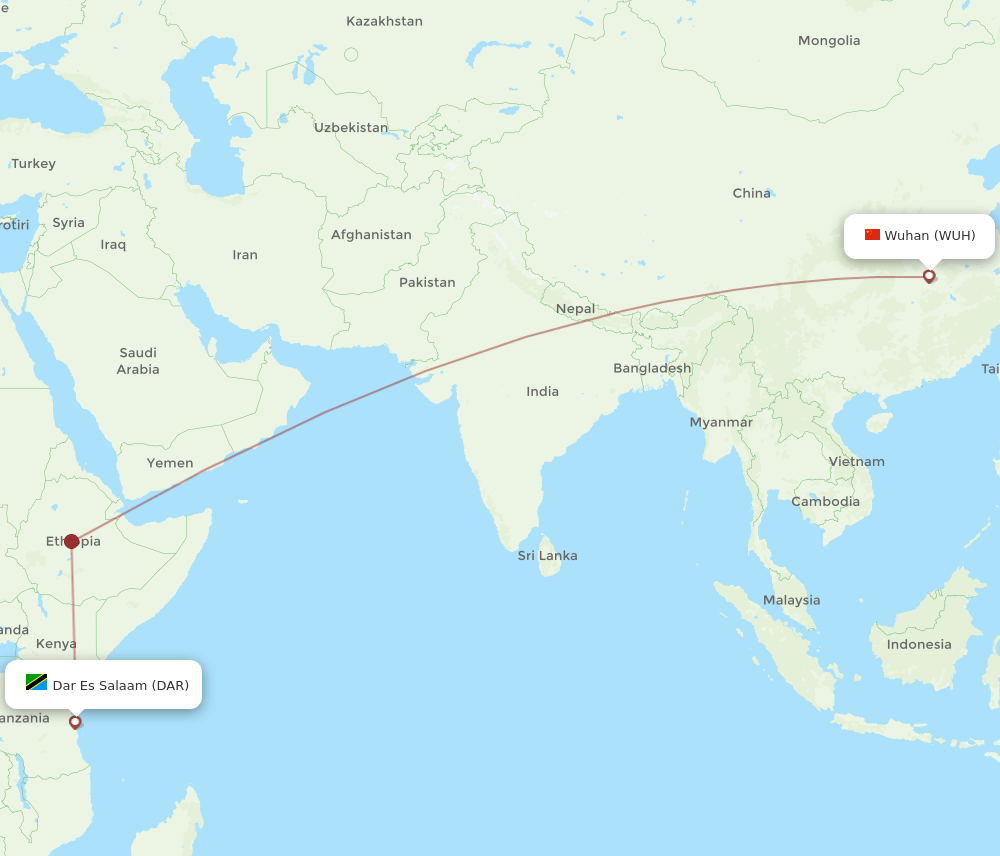 DAR to WUH flights and routes map