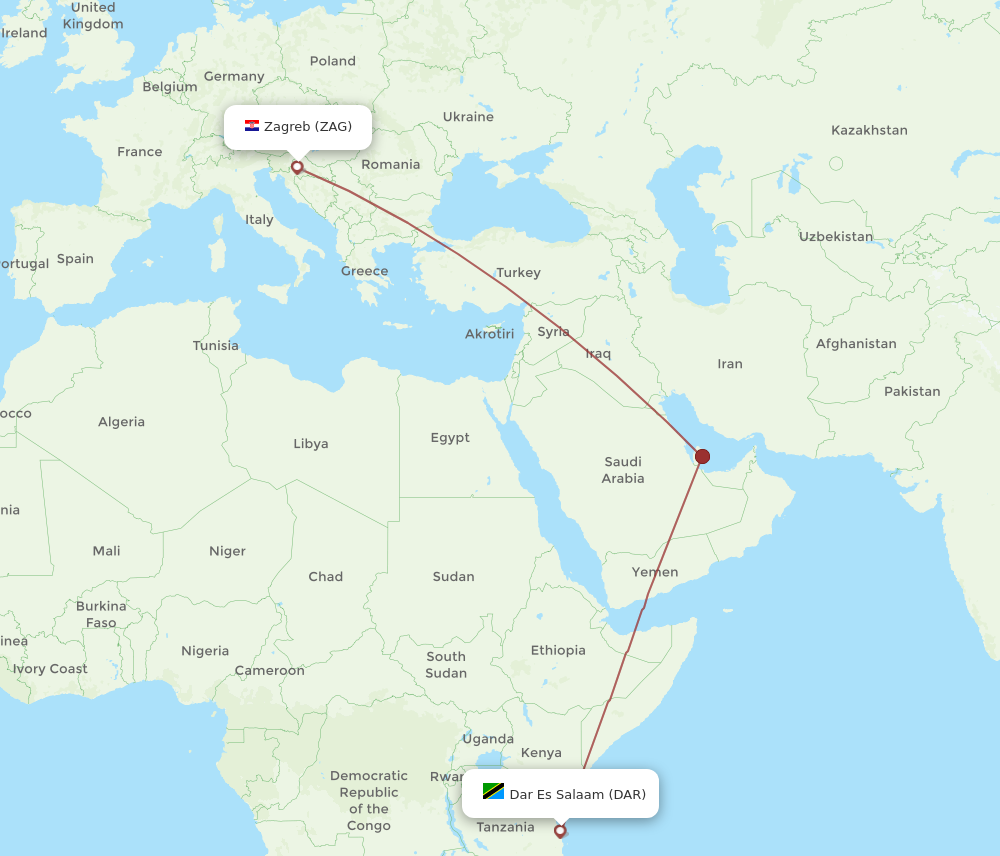 DAR to ZAG flights and routes map