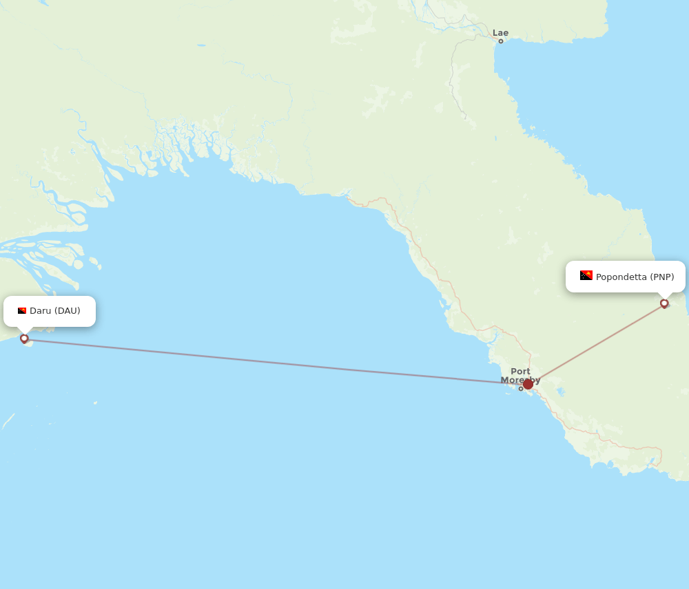 Popondetta - Daru route map and flight paths