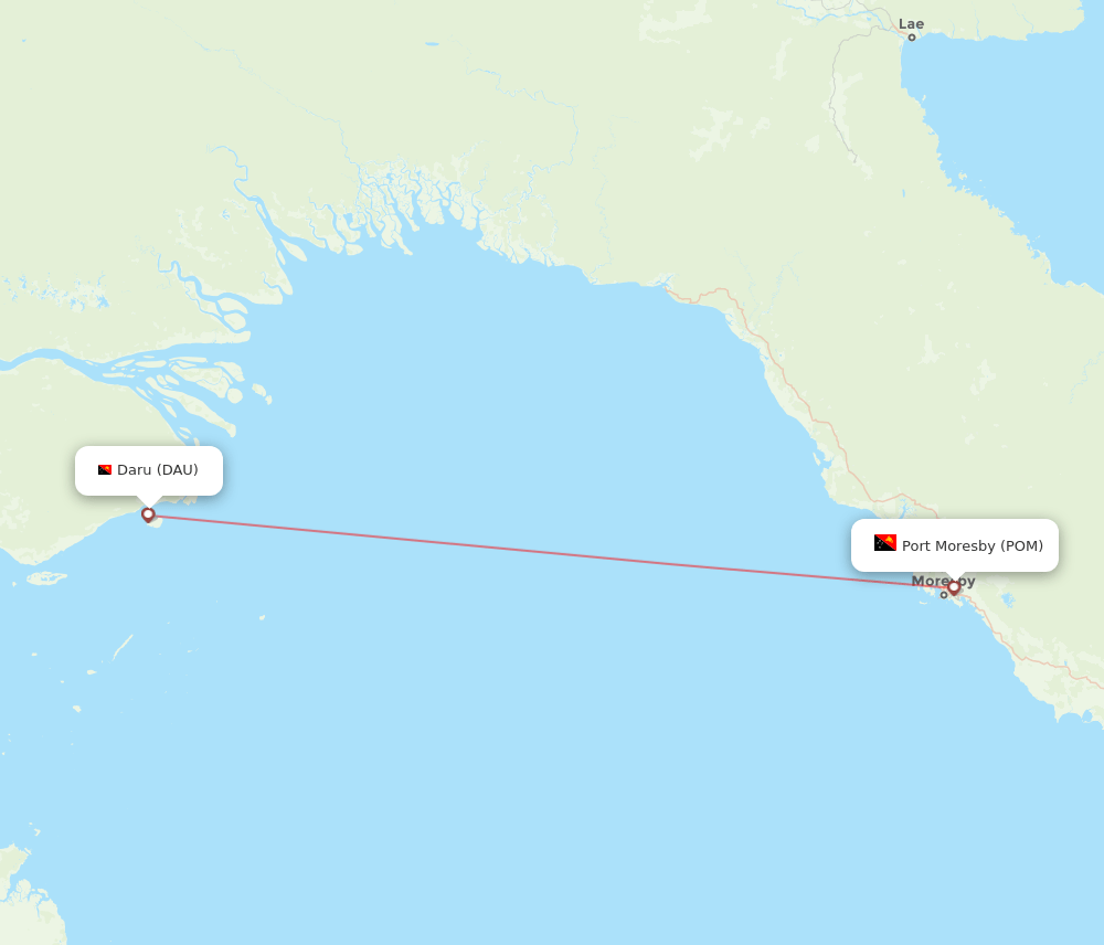 Daru - Port Moresby route map and flight paths