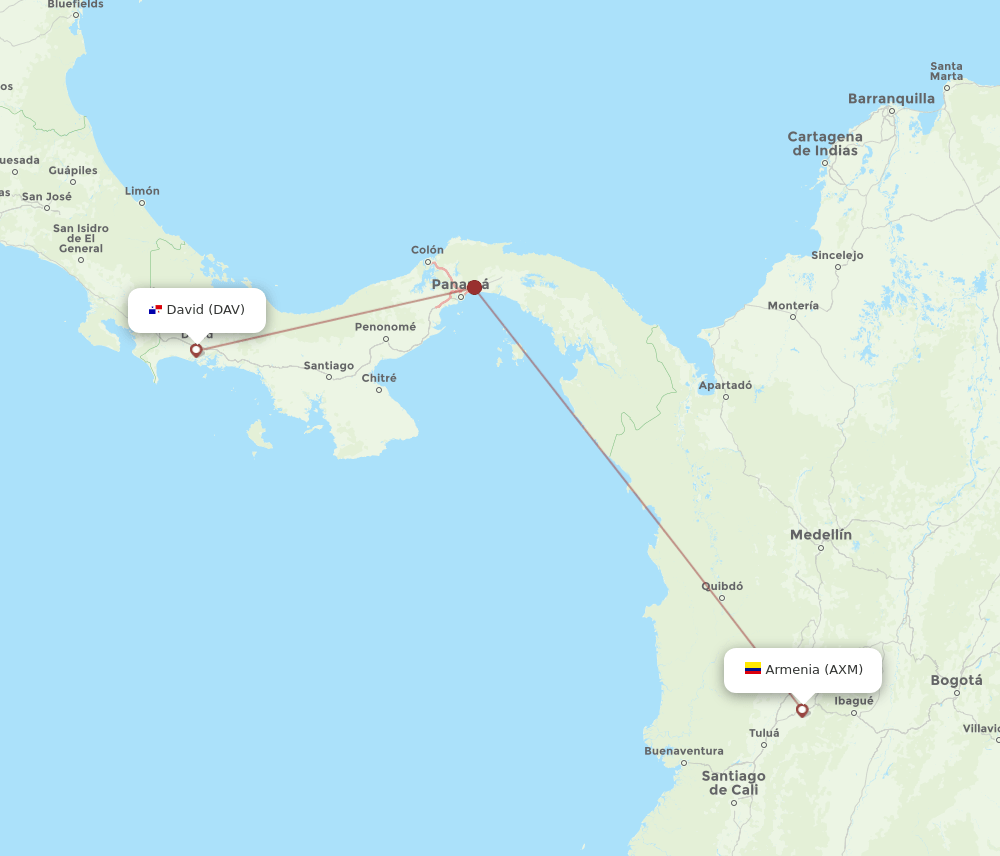 DAV to AXM flights and routes map