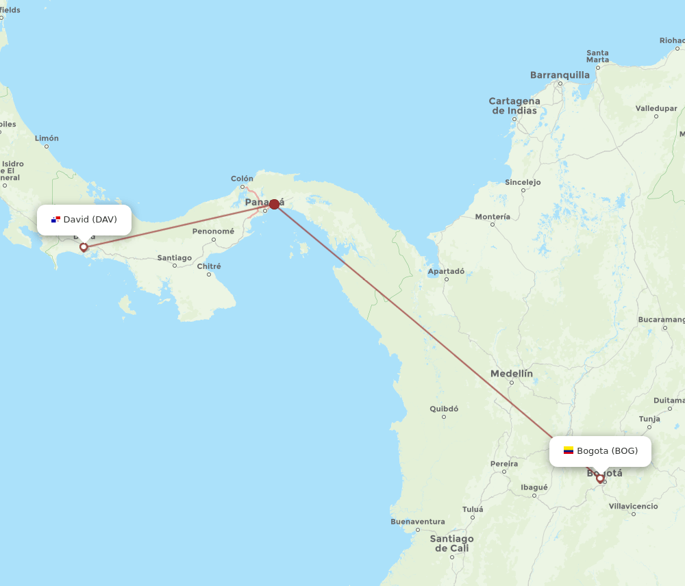 DAV-BOG flight routes