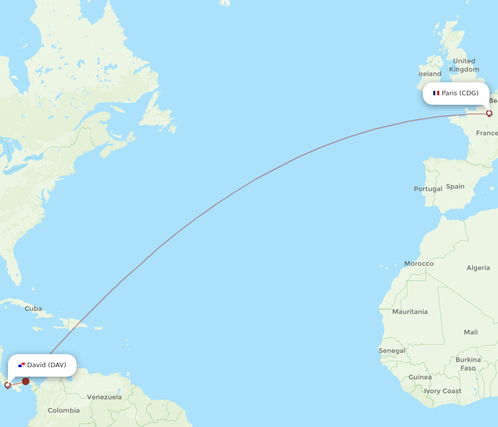 DAV-CDG flight routes