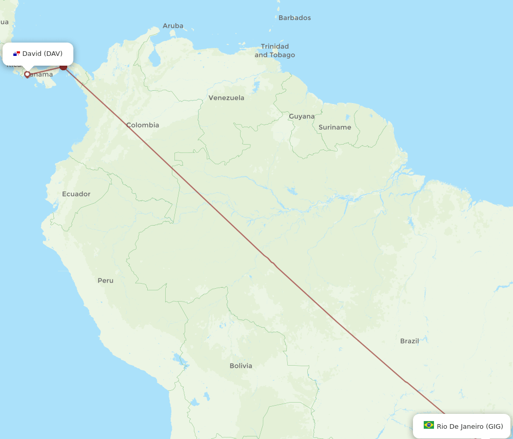 GIG to DAV flights and routes map