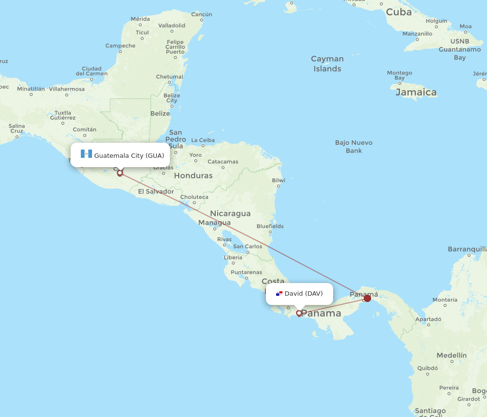 Guatemala City - David route map and flight paths
