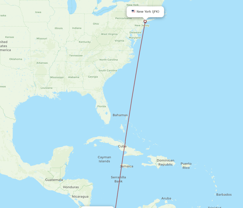 DAV-JFK flight routes