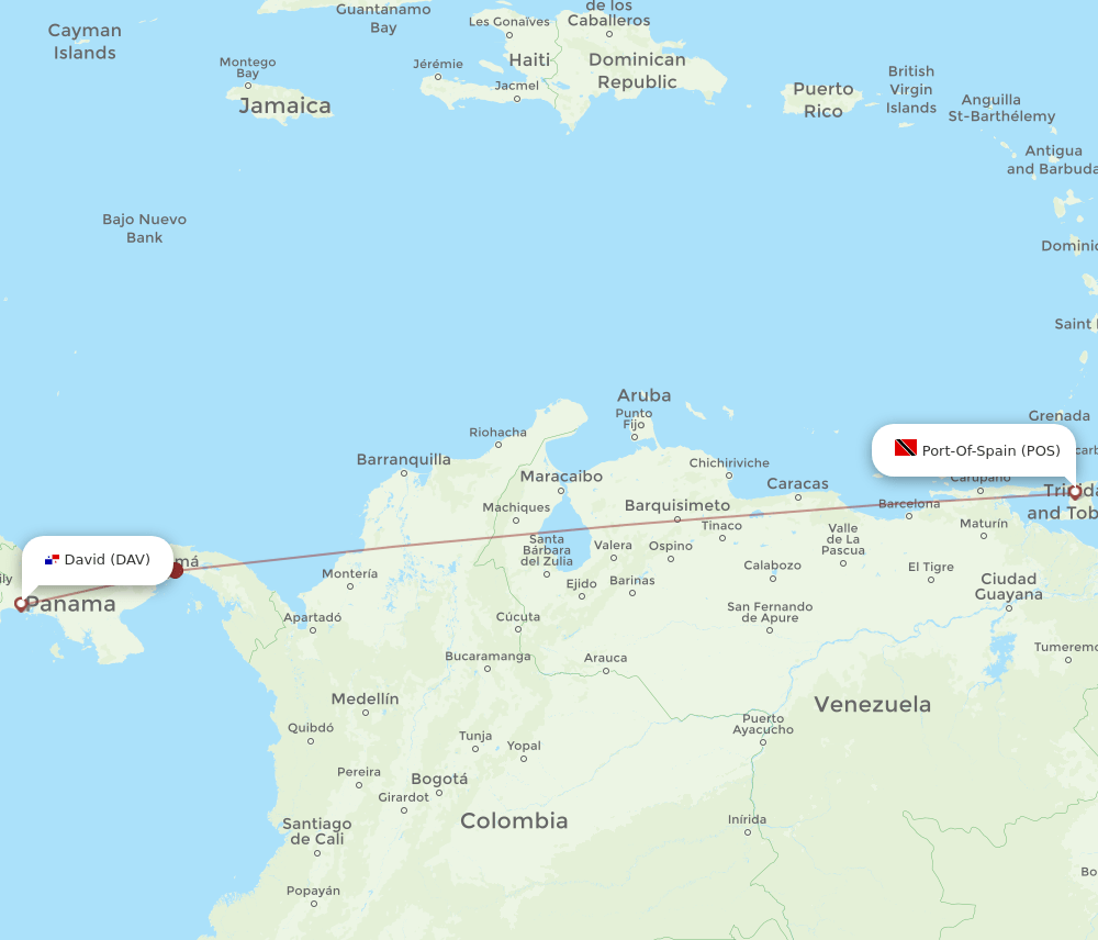 DAV to POS flights and routes map