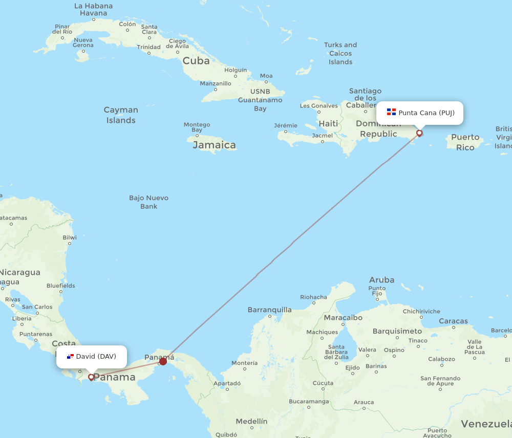 DAV to PUJ flights and routes map