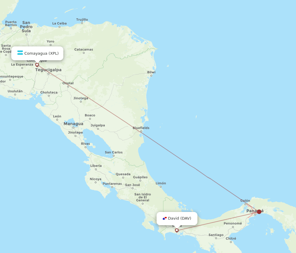 DAV to XPL flights and routes map