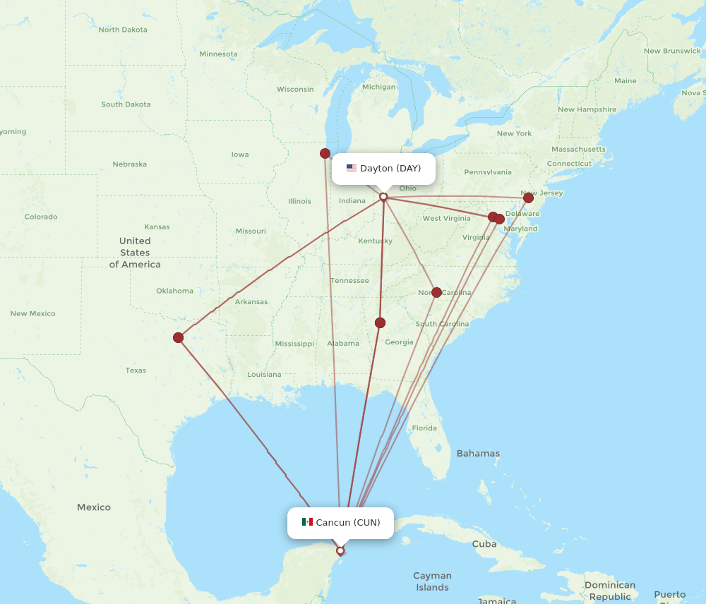 DAY-CUN flight routes