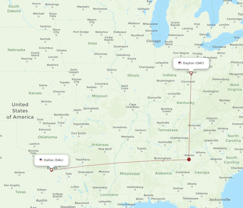 DAY-DAL flight routes