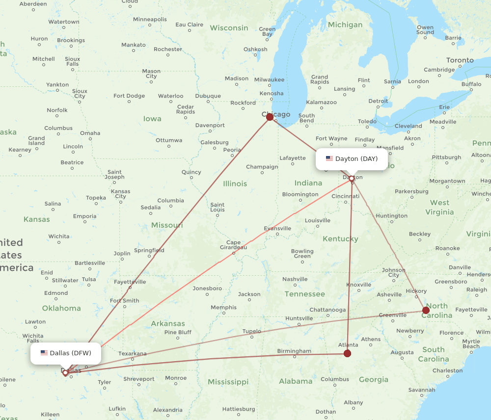 DAY-DFW flight routes