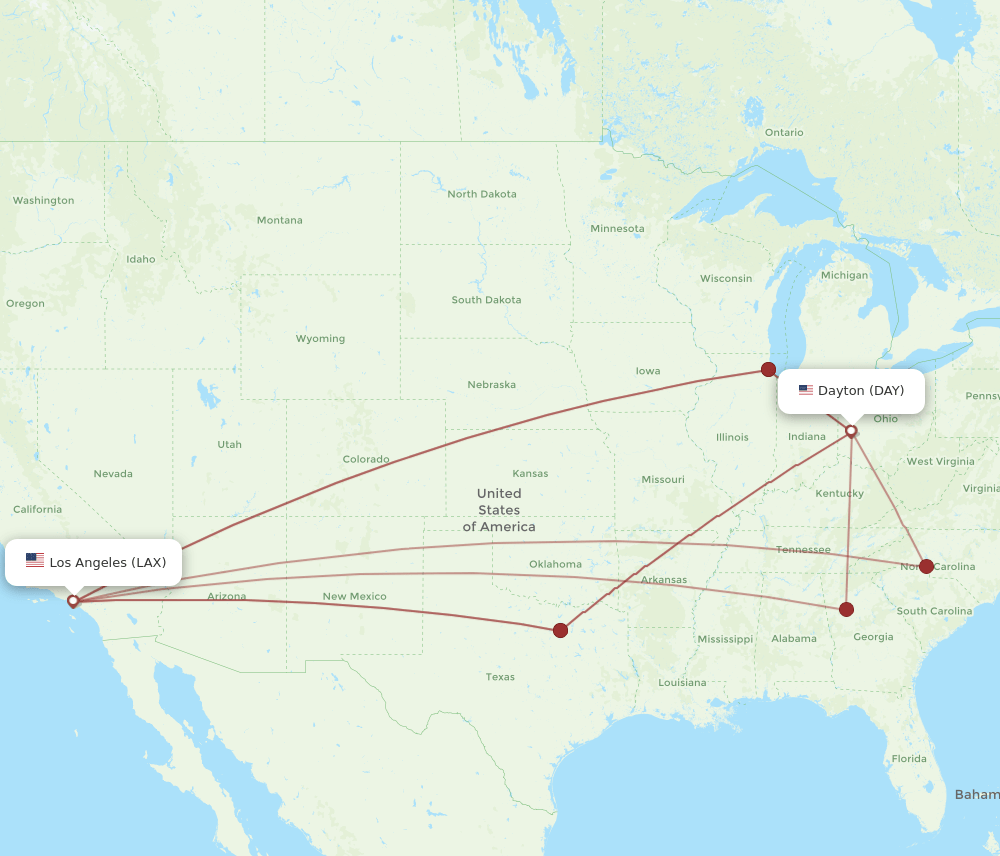 DAY to LAX flights and routes map