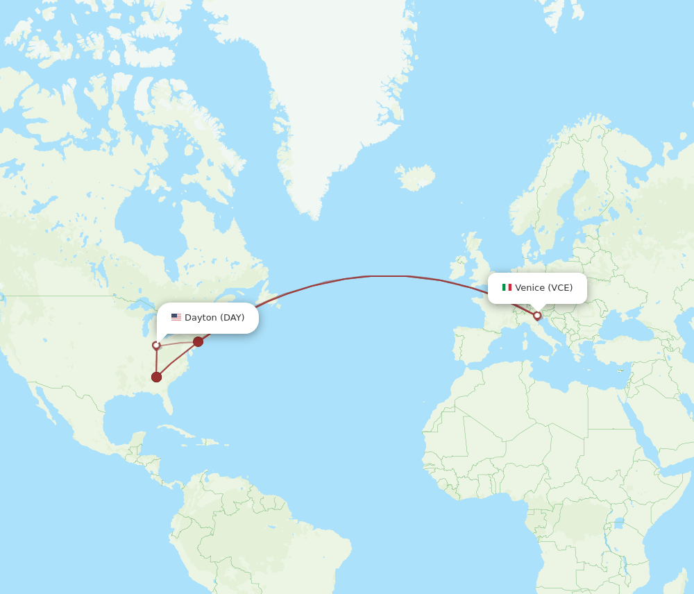 DAY to VCE flights and routes map
