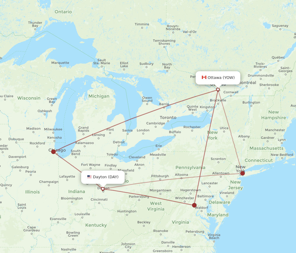 DAY to YOW flights and routes map