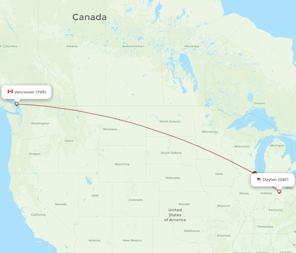 Vancouver - Dayton route map and flight paths