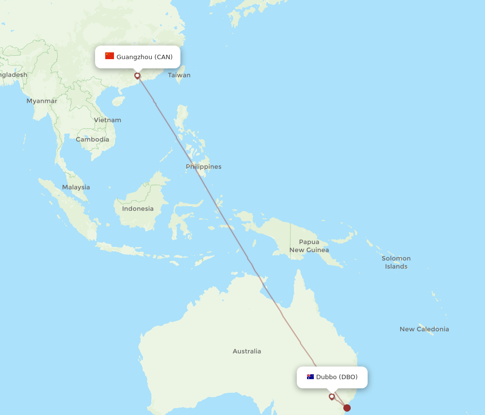 Guangzhou - Dubbo route map and flight paths