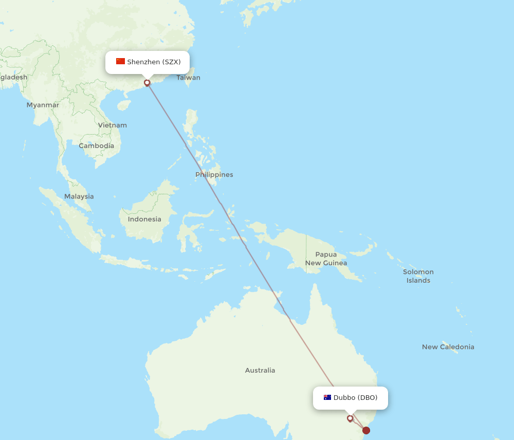 Shenzhen - Dubbo route map and flight paths