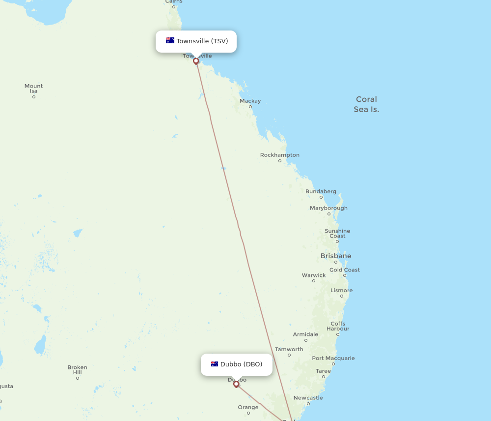 TSV to DBO flights and routes map