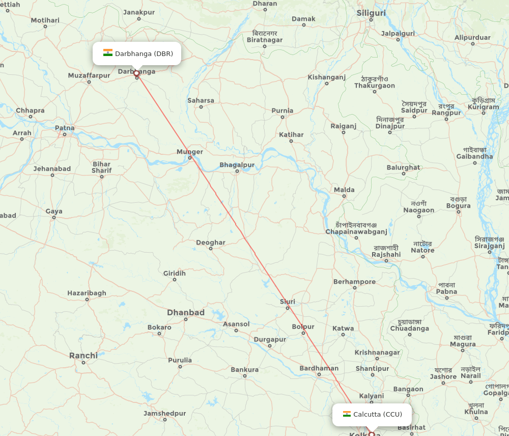 Darbhanga - Kolkata route map and flight paths