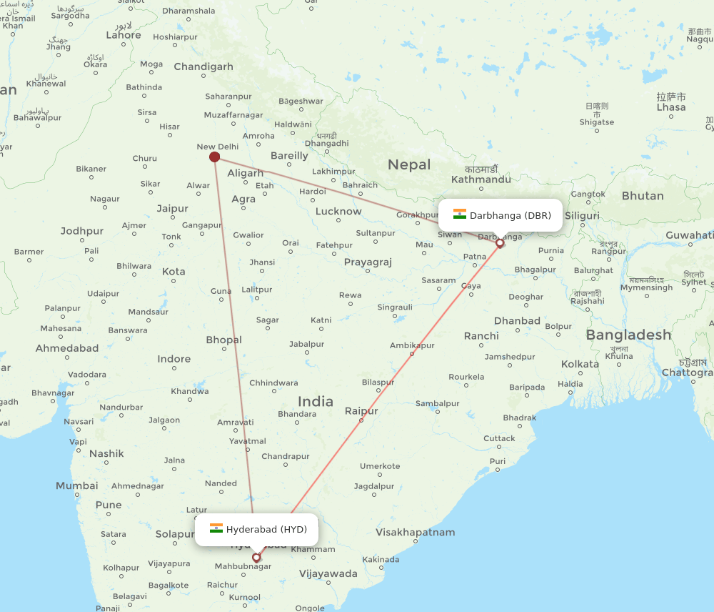 DBR-HYD flight routes