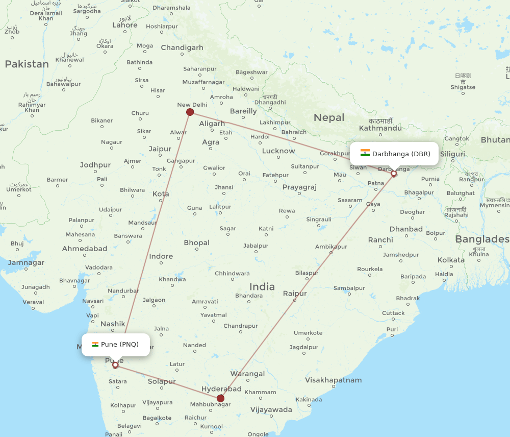 DBR-PNQ flight routes