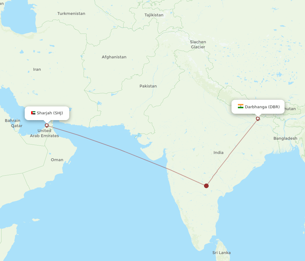 SHJ to DBR flights and routes map