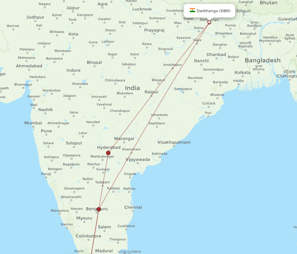 Thiruvananthapuram - Darbhanga route map and flight paths