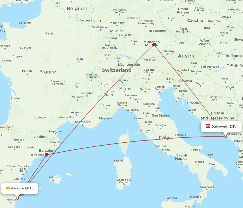 DBV to ALC flights and routes map