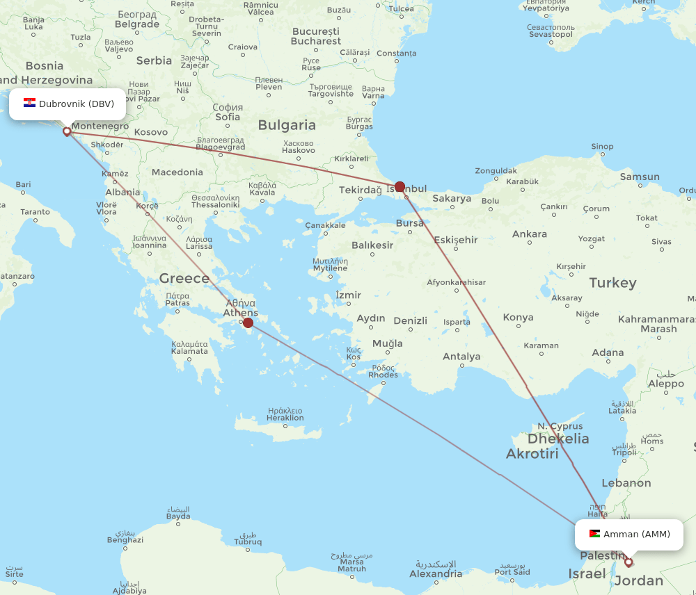 DBV-AMM flight routes