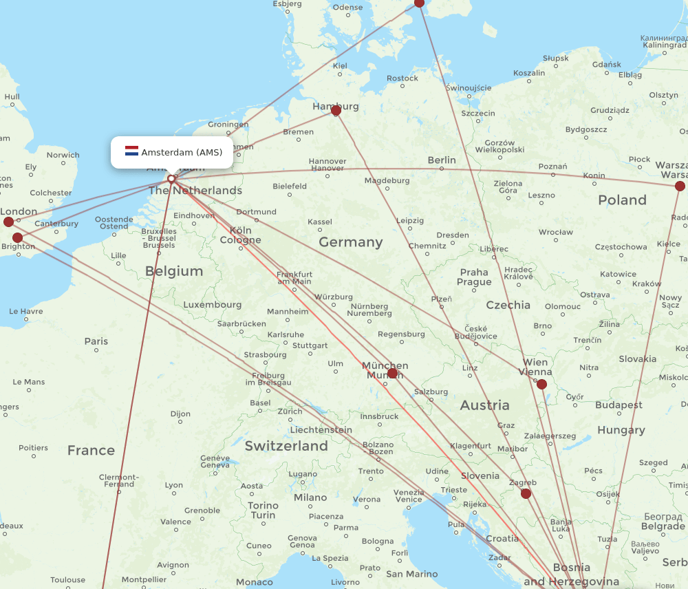 DBV-AMS flight routes