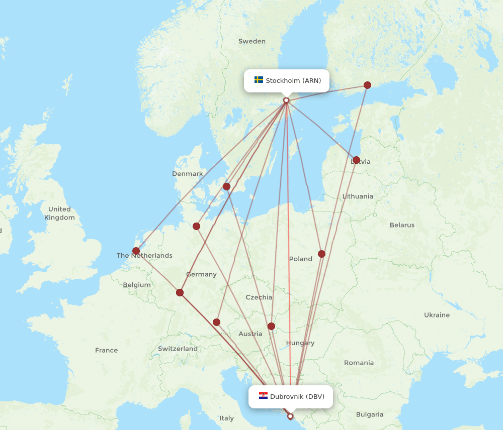 DBV-ARN flight routes