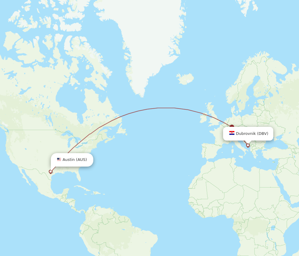DBV to AUS flights and routes map