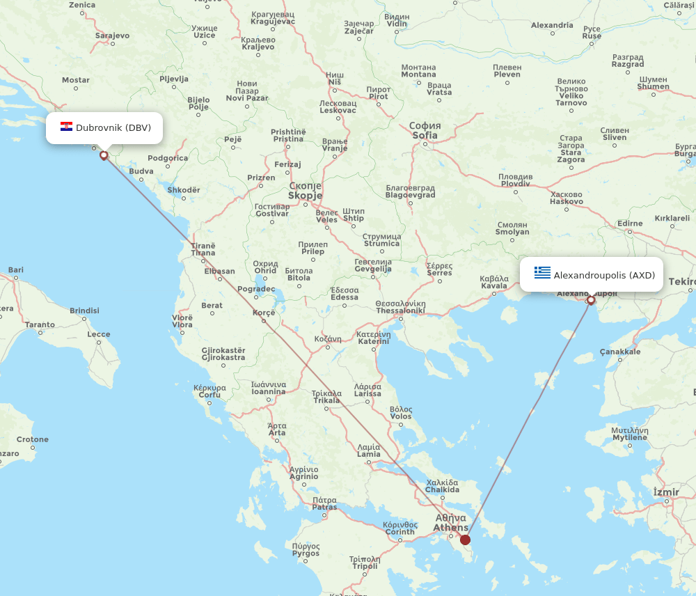 DBV to AXD flights and routes map