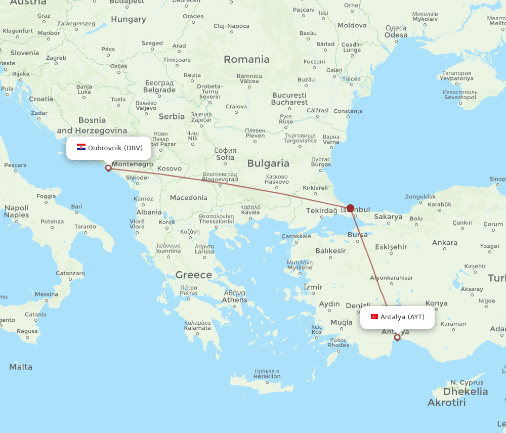 DBV-AYT flight routes