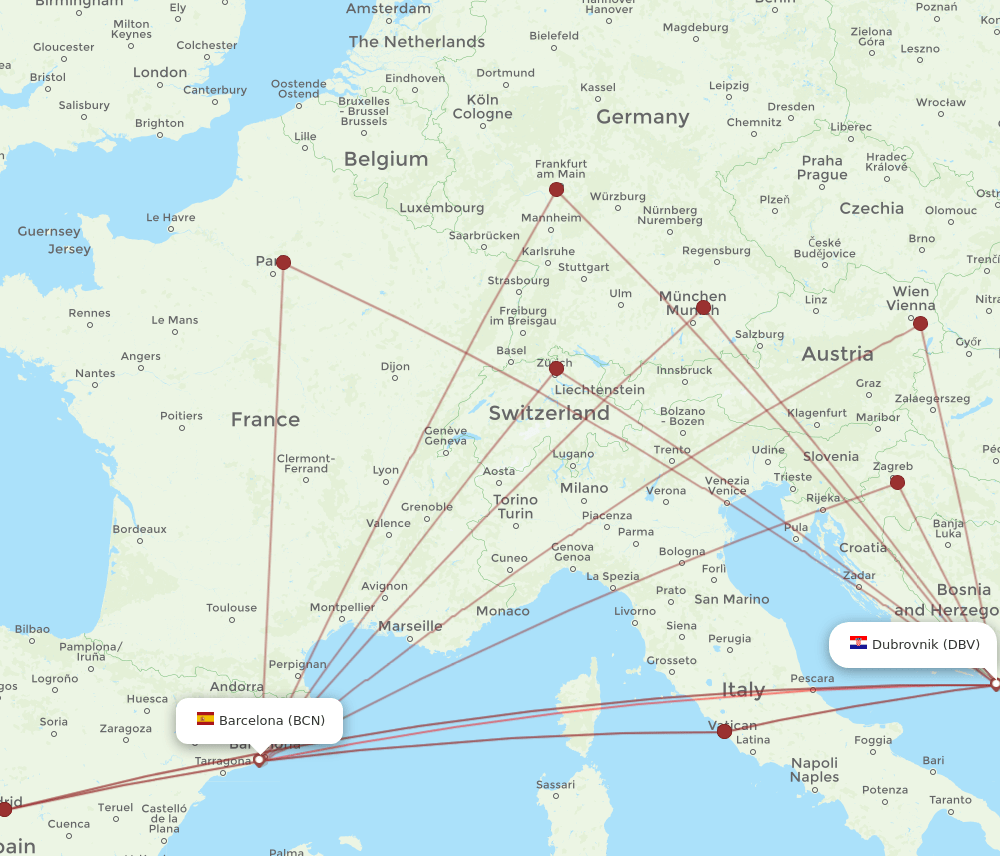 DBV-BCN flight routes
