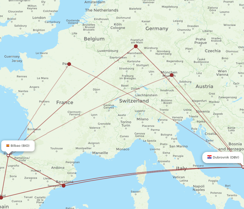 DBV to BIO flights and routes map