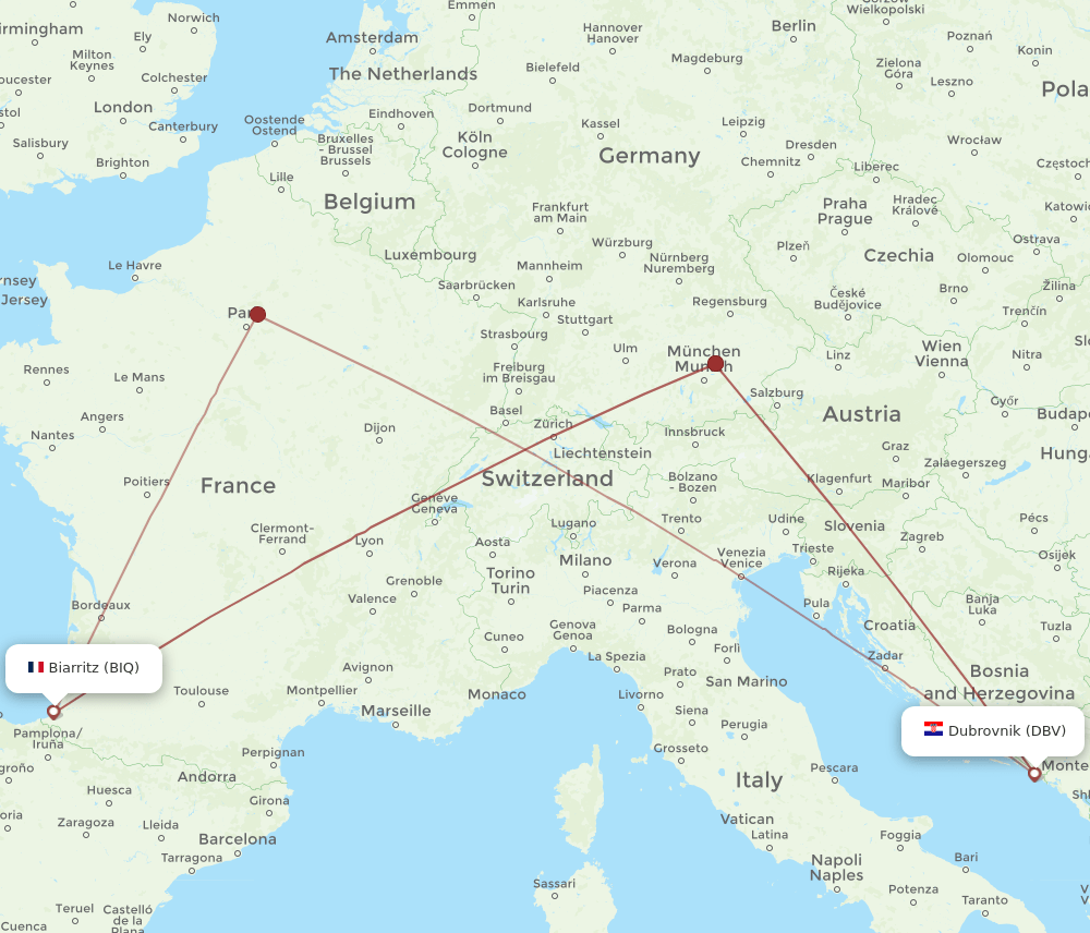 DBV to BIQ flights and routes map