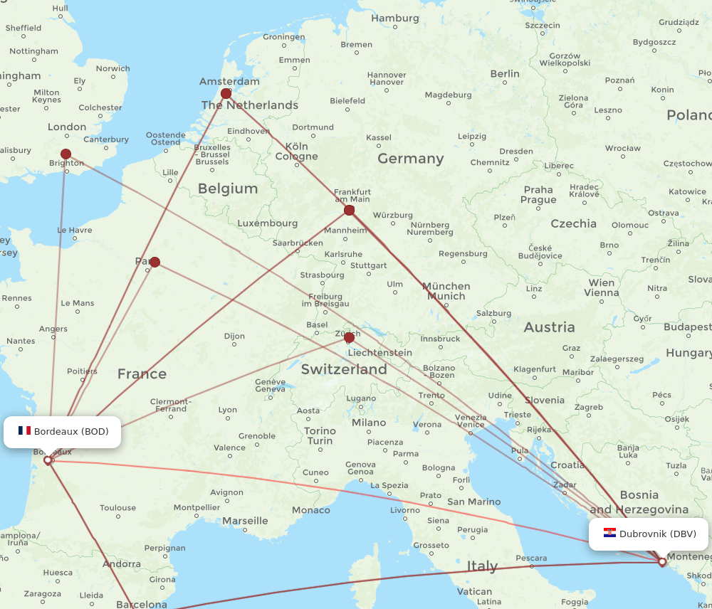 DBV-BOD flight routes