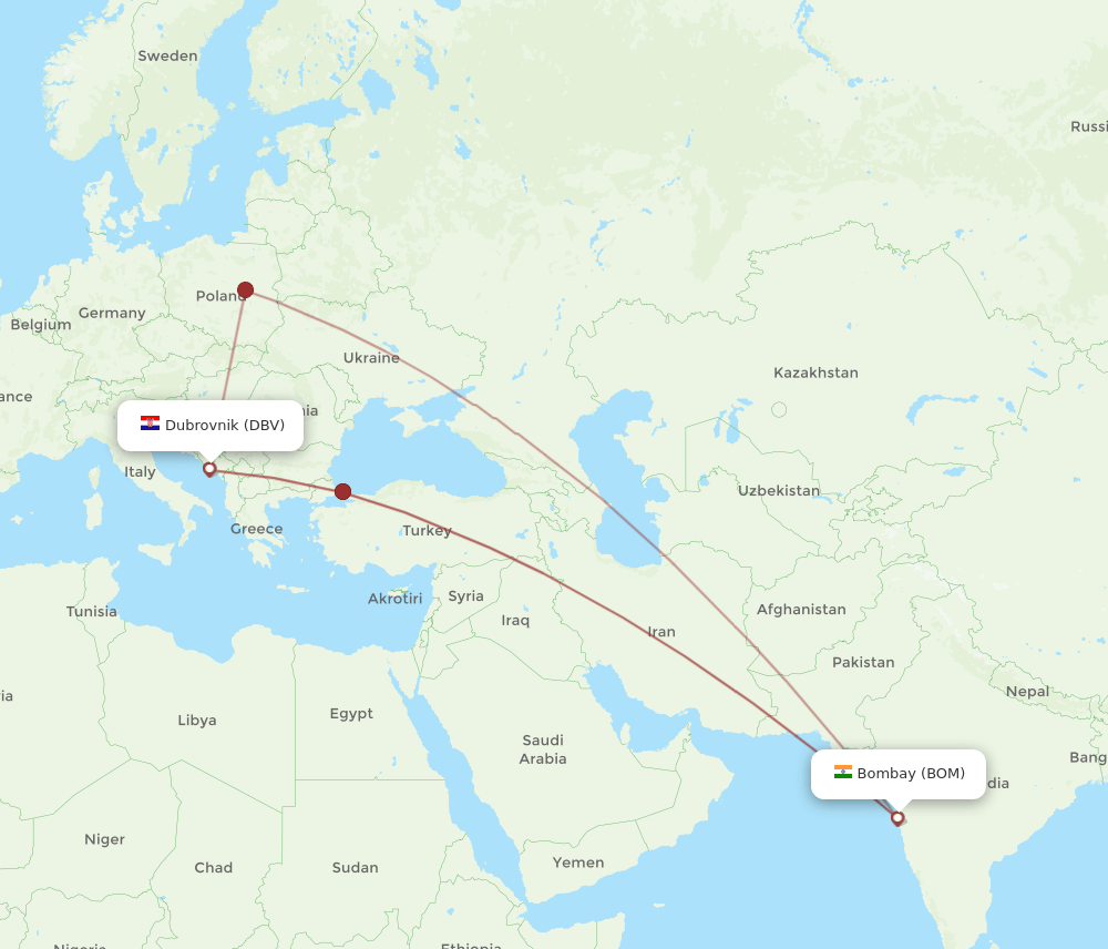 DBV-BOM flight routes