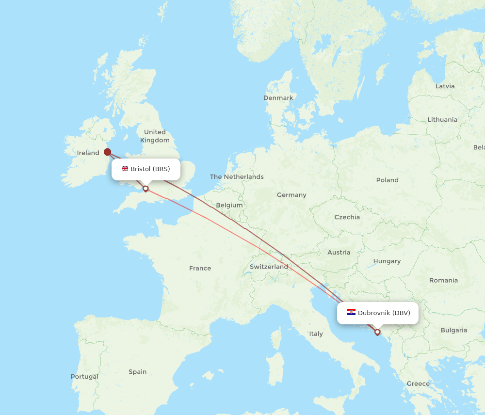 DBV to BRS flights and routes map